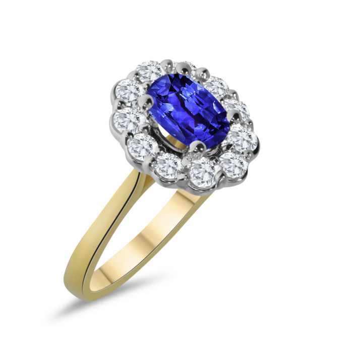 Oval Sapphire In Large Halo 1Ct Mount Yellow Gold