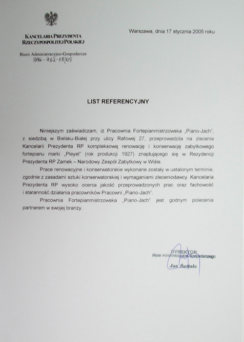 Rekomendacja Prezydenta RP dla Piano Expert