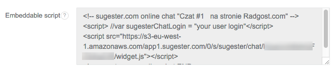 Example Sugester chat widget code snippet