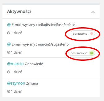 Statusy dostarczania e-maili w Sugesterze