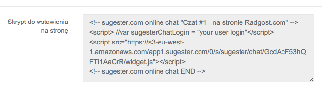 Przykładowy kod do osadzenia Sugester live chat