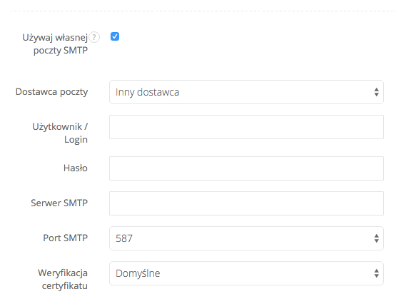 Konfiguracja własnego serwera SMTP dla całego konta w Sugesterze