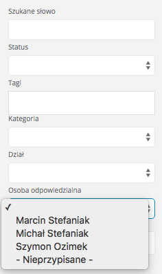 Sortowanie bazy klientów według osoby odpowiedzialnej