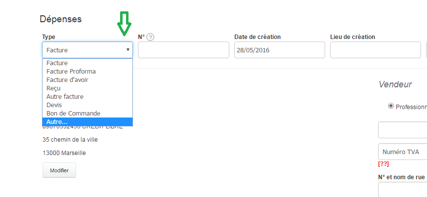 Personnalisation Ajouter Dépenses Facturation Facture VosFactures Documents de Dépenses