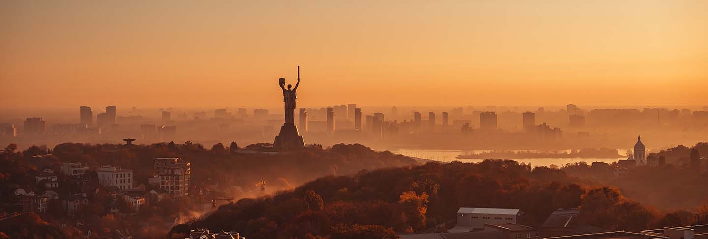 Mother motherland monument at sunset. in kiev, ukraine