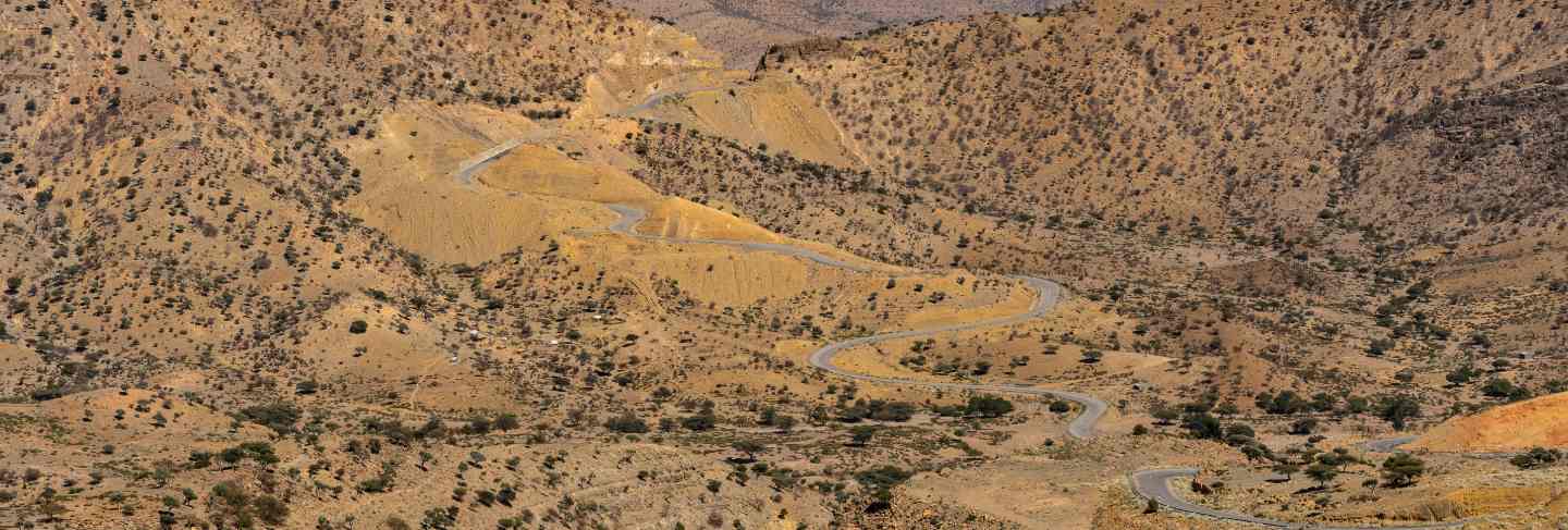 Road in the mountains near berhale in the danakil depression in ethiopia, africa
