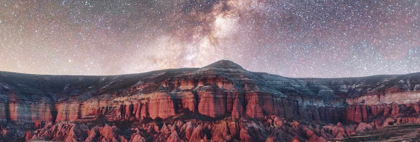 Beautiful stars over the canyon in cappadocia
