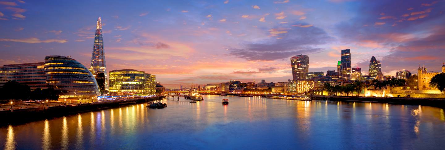 London skyline sunset city hall and financial
