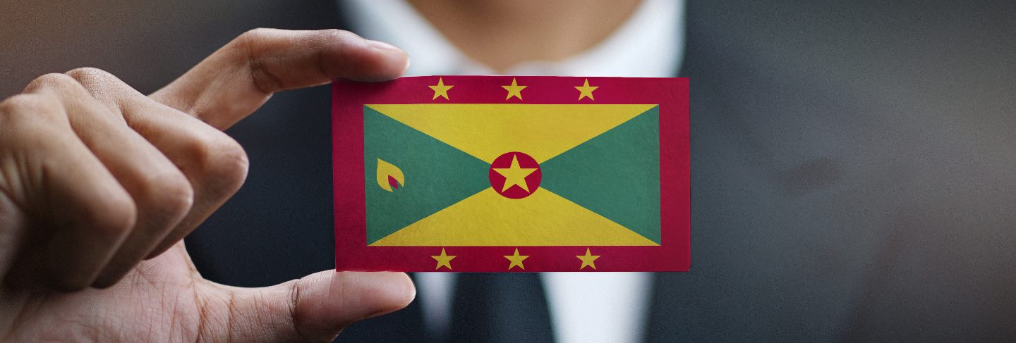 Businessman holding card of grenada flag