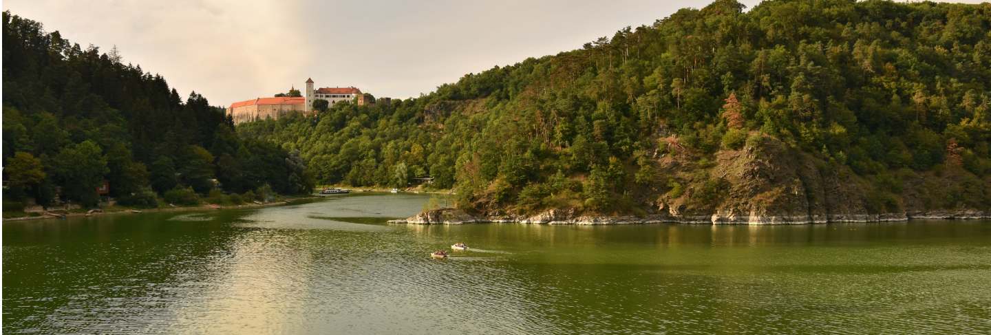 Beautiful old castle bitov in the forest above the dam. vranov dam. south moravia
