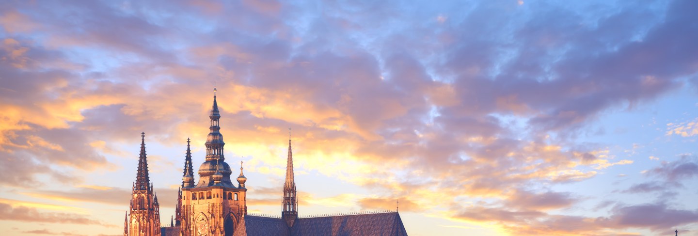 Close-up on prague castle at sunset
