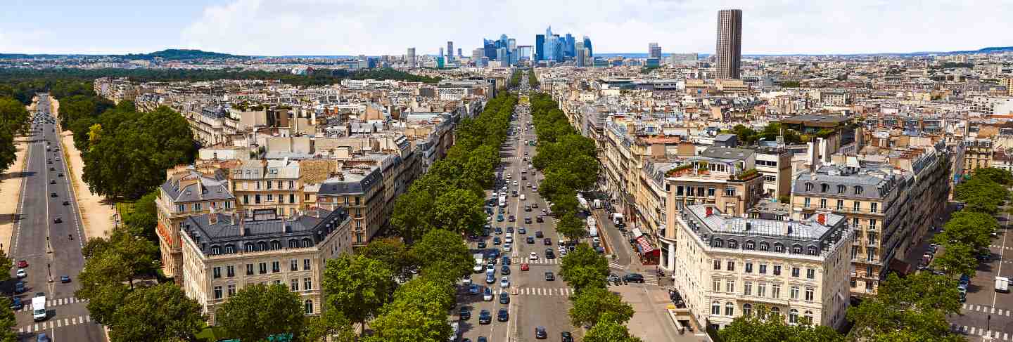 Paris skyline champs elysees and la defense