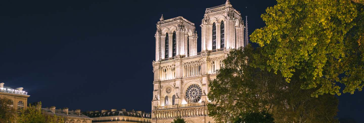 Notre-dame cathedral at night in paris, france