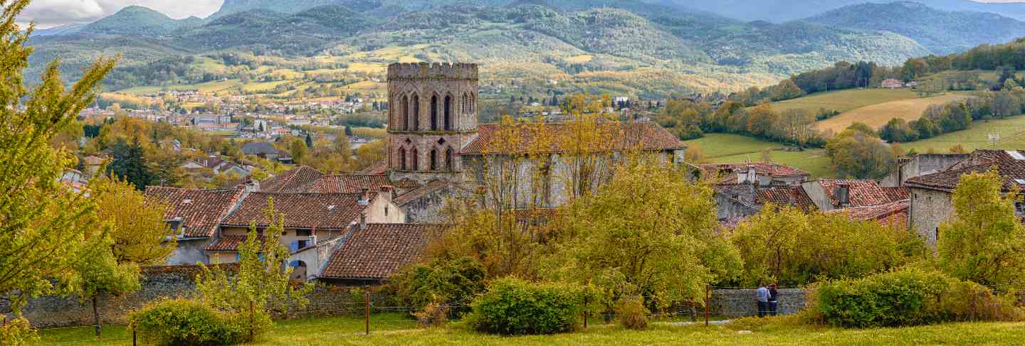 Roman church in the pyrenees mountains in france