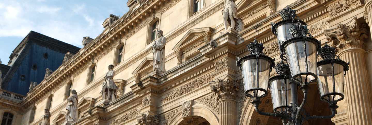 Renaissance architecture and street lamp at the louvre museum in paris