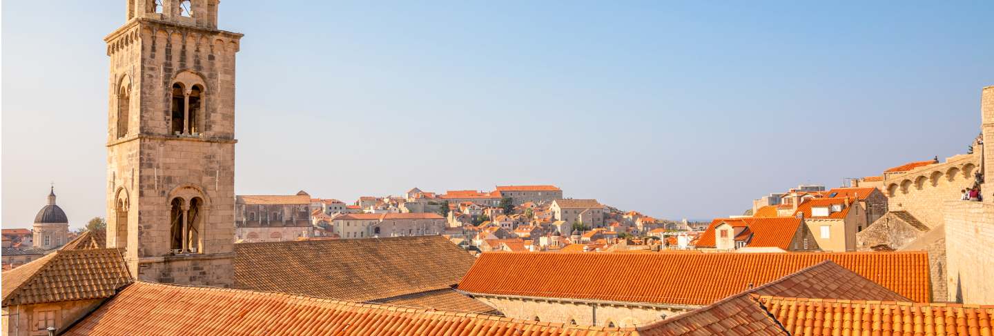 View of dubrovnik red roofs in croatia at sunset light