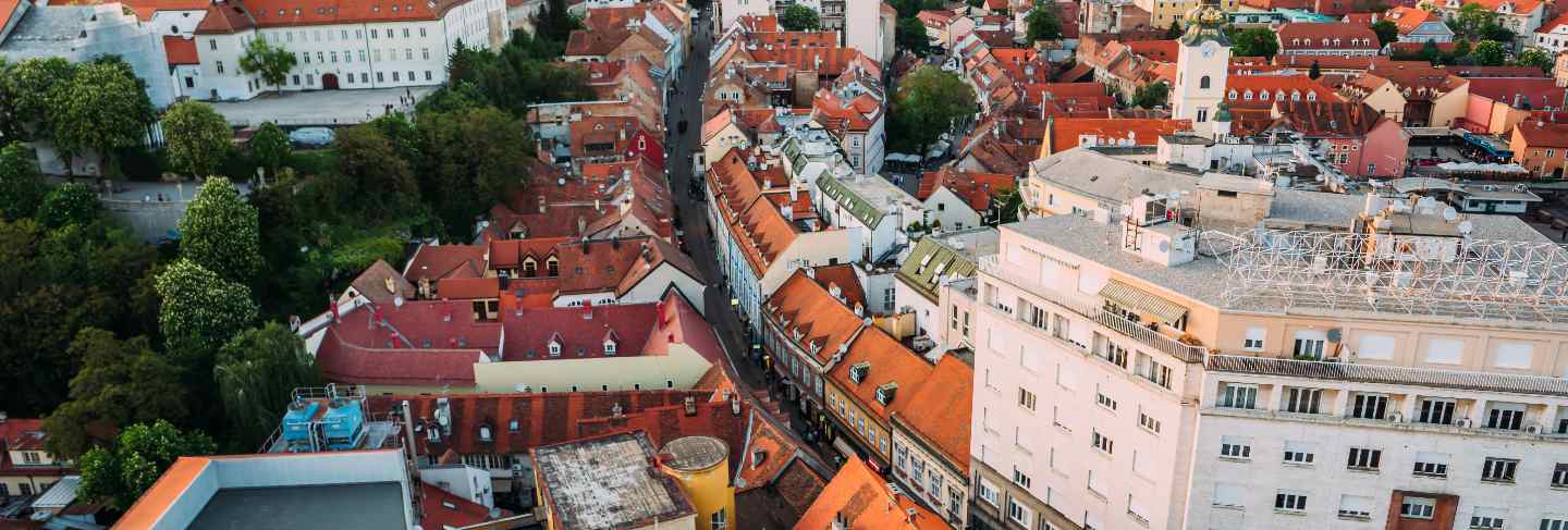 Zagreb croatia. aerial view from above of ban jelacic square