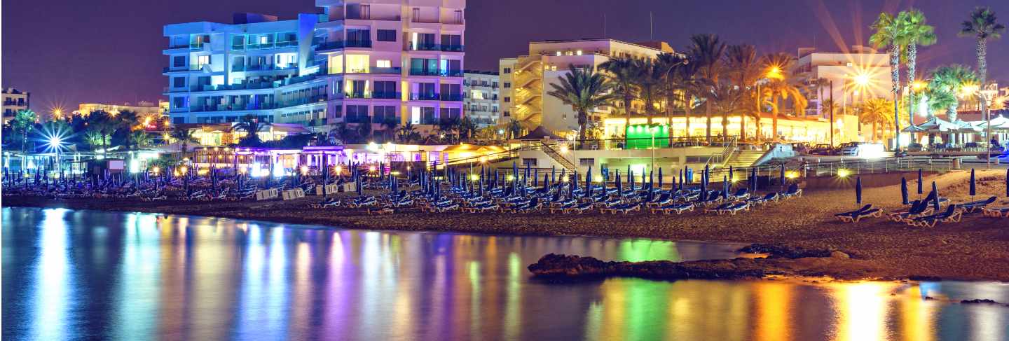 Night cityscape and sea in cyprus