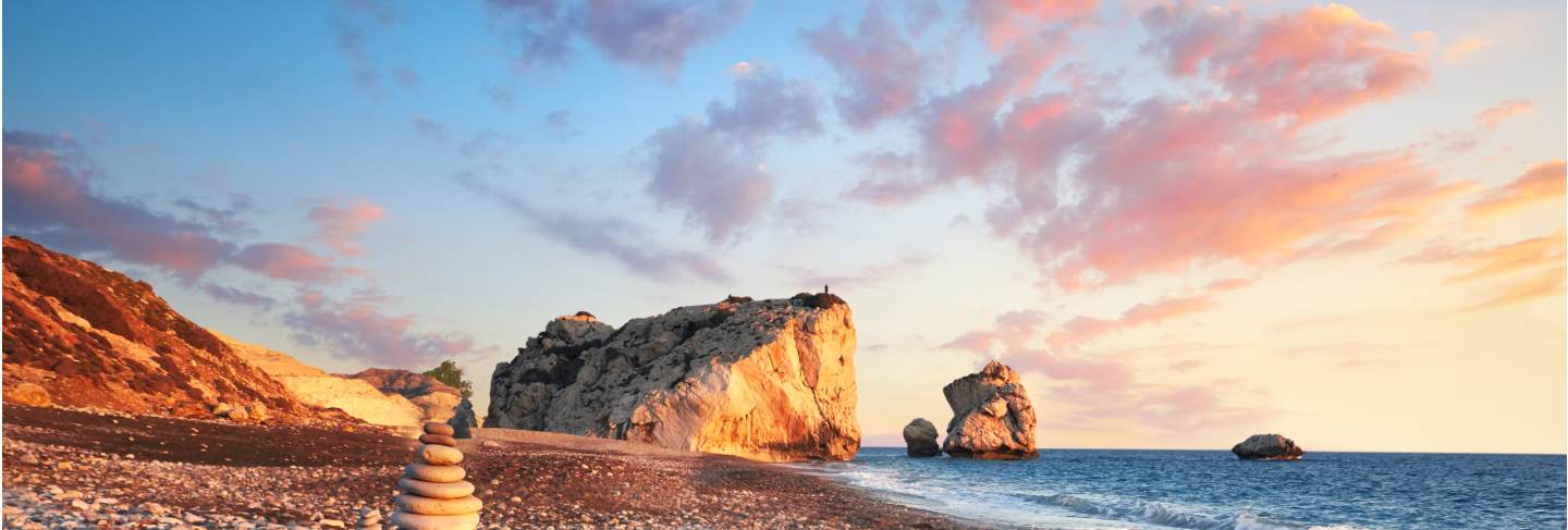 Sunset near petra tou romiou, cyprus, paphos
