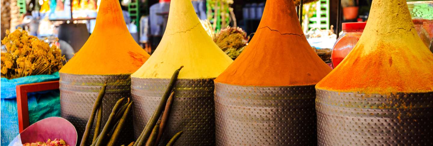 Moroccan spice stall in marrakech market, morocco