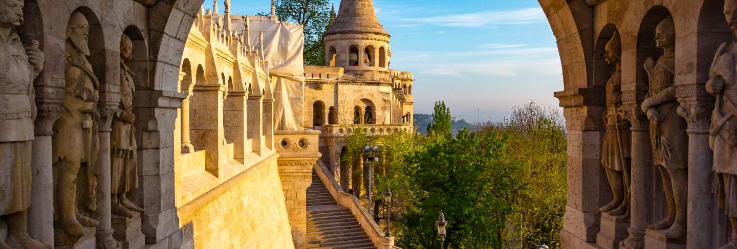 View on the old fisherman bastion in budapest. arch gallery