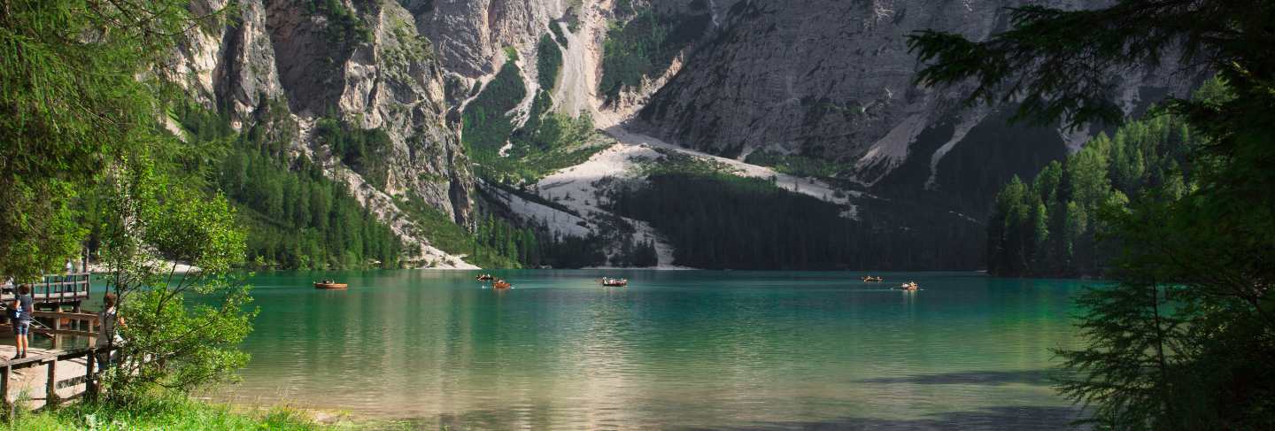 Boats on braies lake in trentino alto adige,italy