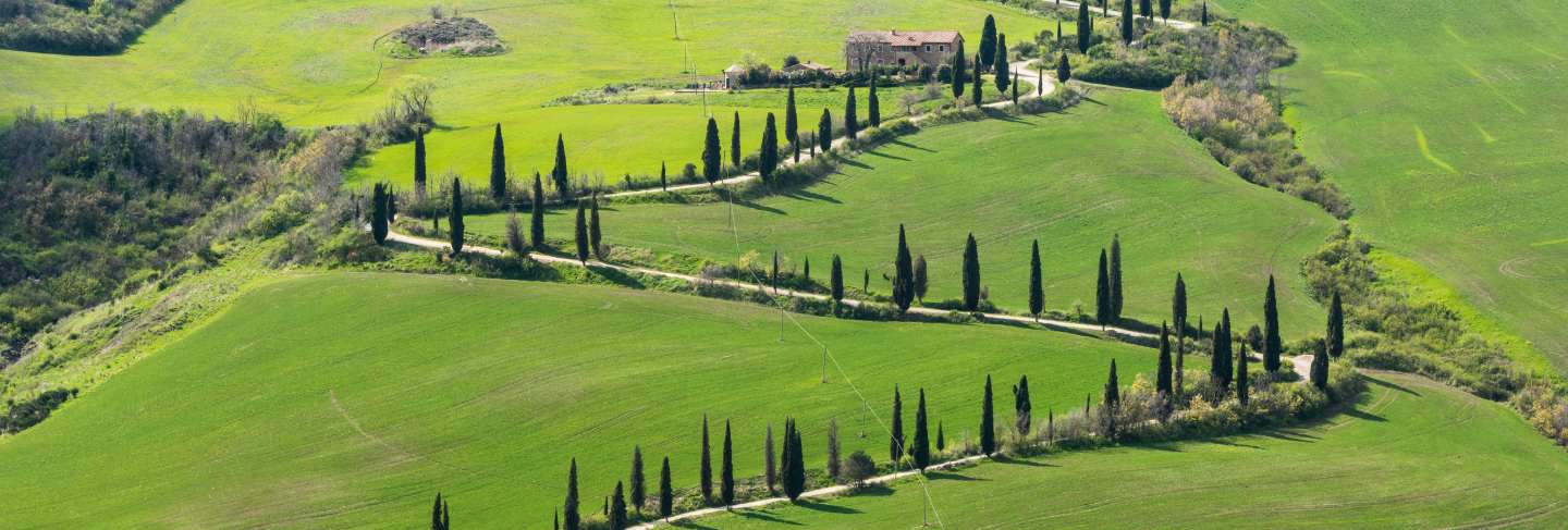 High angle shot of the beautiful val d’orcia in tuscany