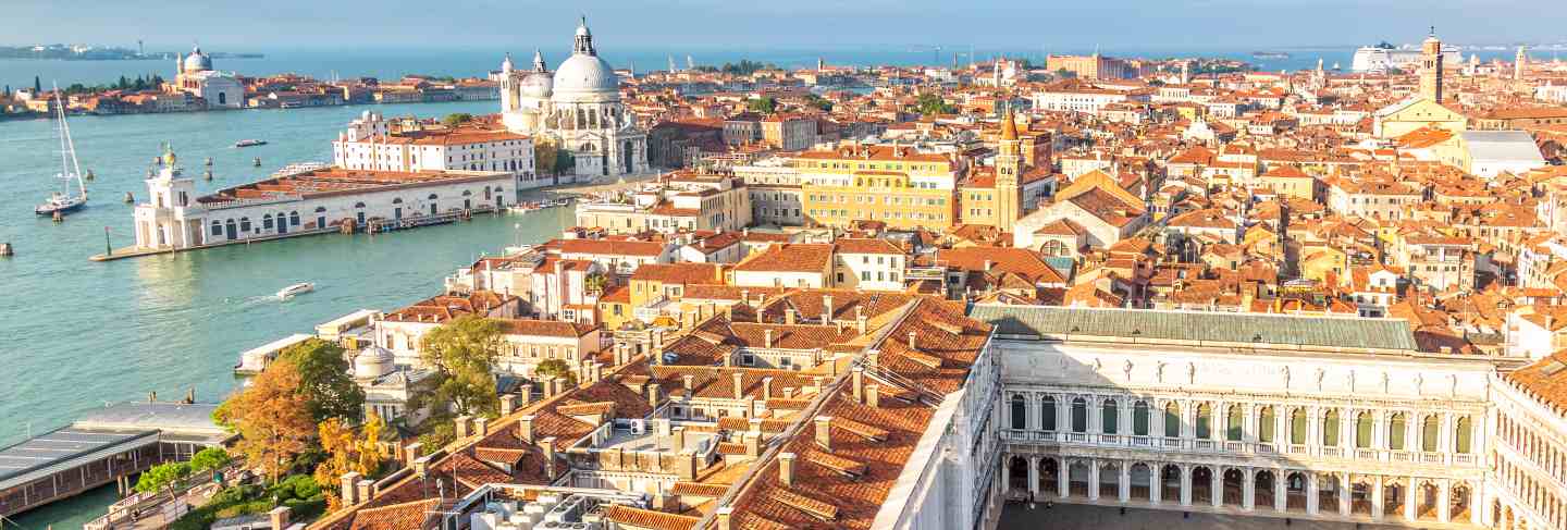 Aerial view of venice, santa maria della salute and piazza san marco