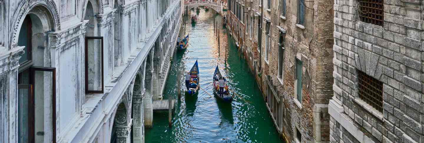 Venice, italy. view from bridge of sighs. traditional narrow canal with gondolas in venice, italy