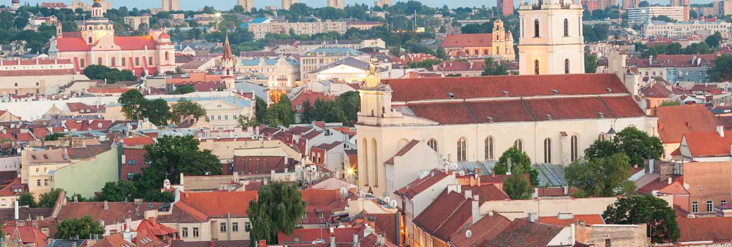 Panoramic view of vilnius old town at sunset
