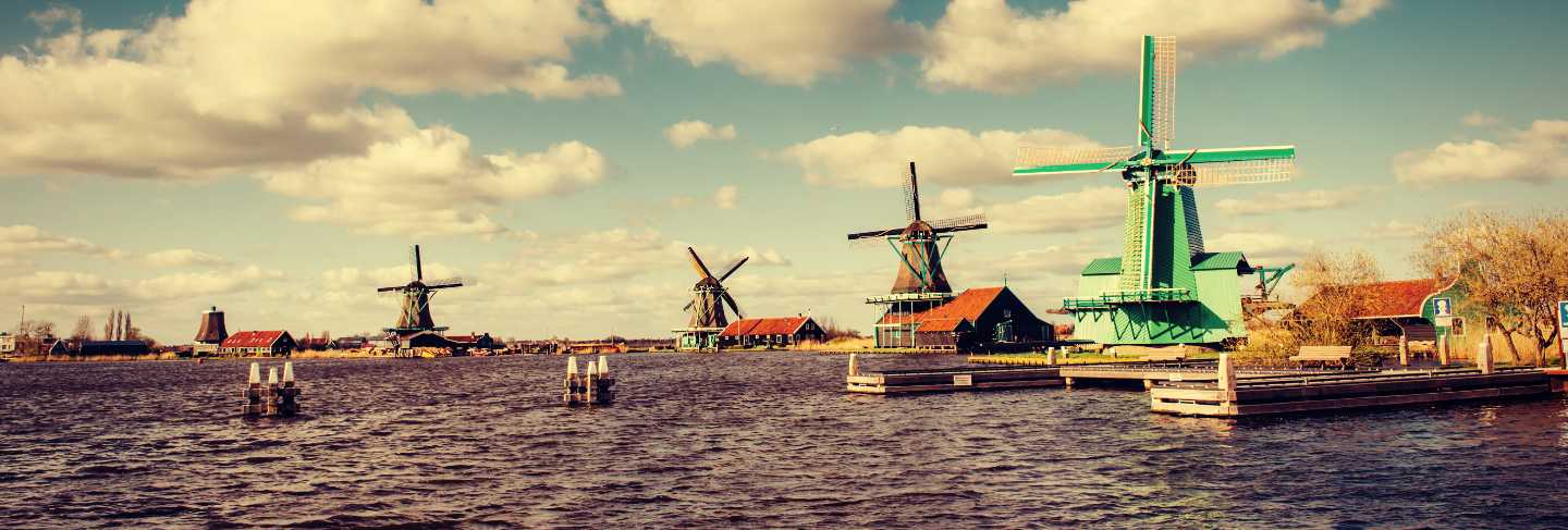 Traditional dutch windmills from the channel rotterdam. Holland