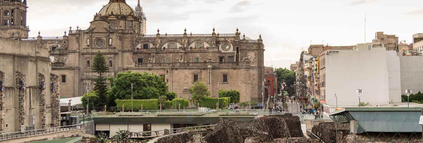 Mexico city downtown cathedral and templo mayor