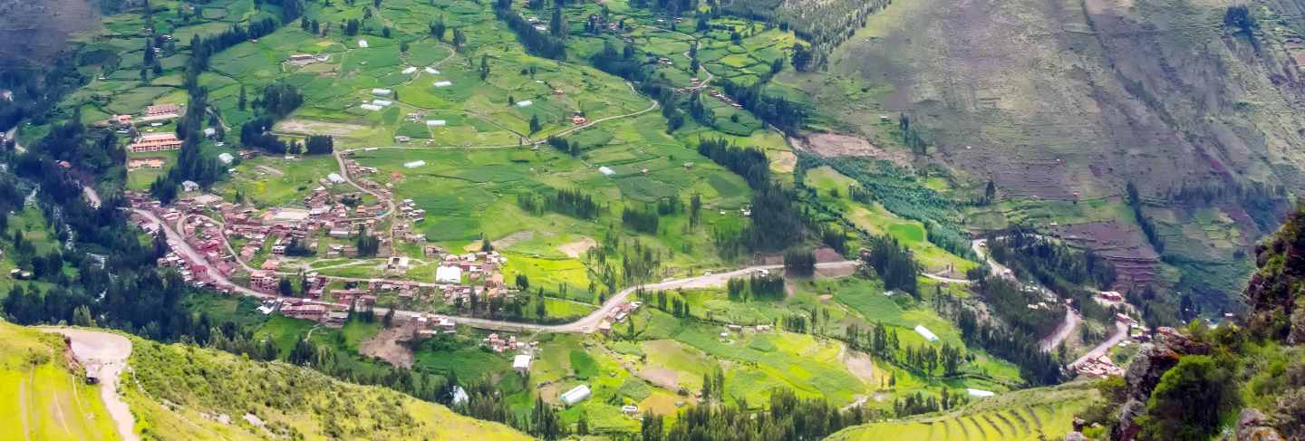 Ancient inca circular terraces in sacred urubamba valley of incas, peru
