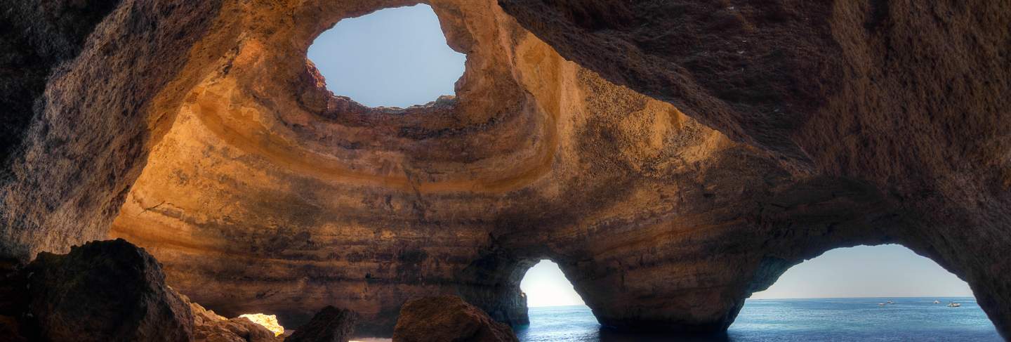View of the amazing sea cave located in benagil, algarve, portugal.