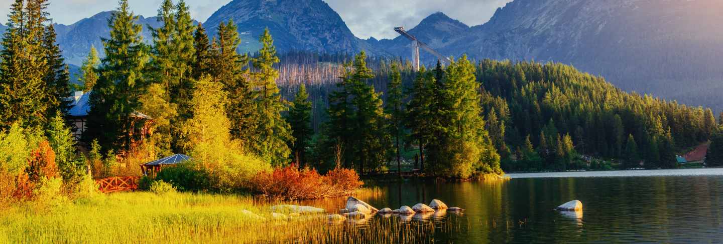 Majestic mountain lake in national park high tatra.