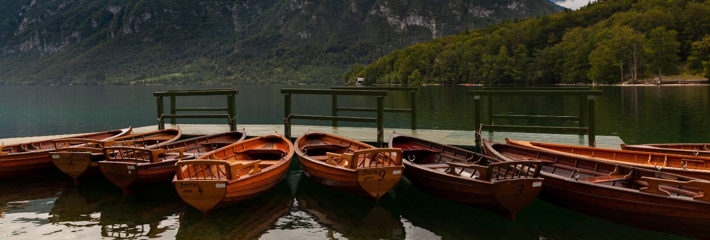 View of wooden boats, bohinj