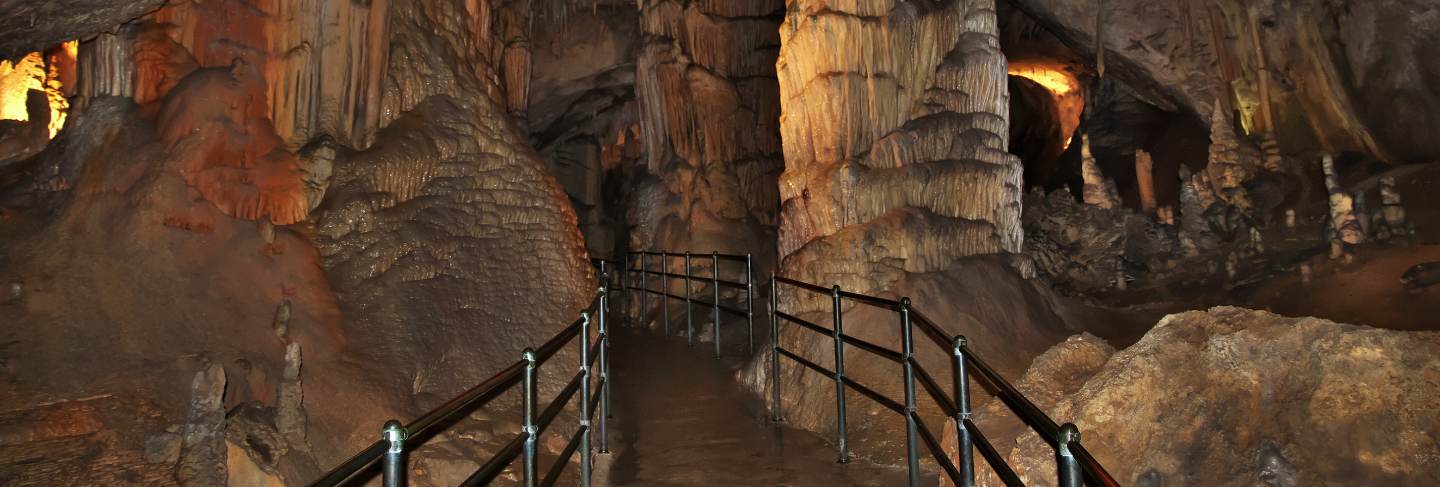 Postojna caves in mountains of slovenia