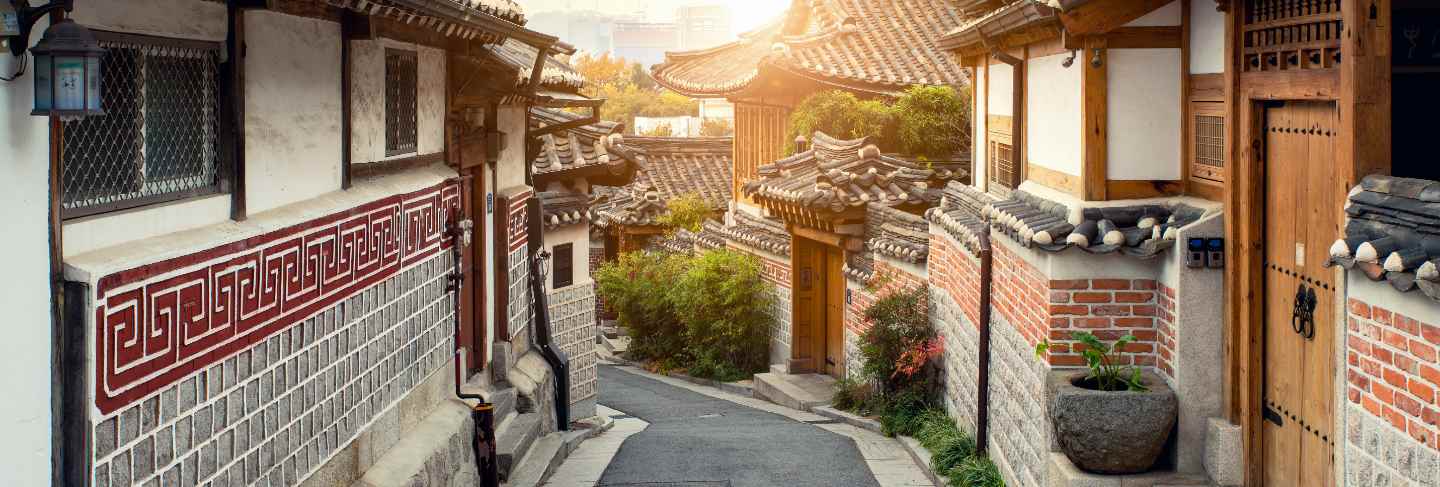 Traditional korean style architecture at bukchon hanok village in seoul, south korea
