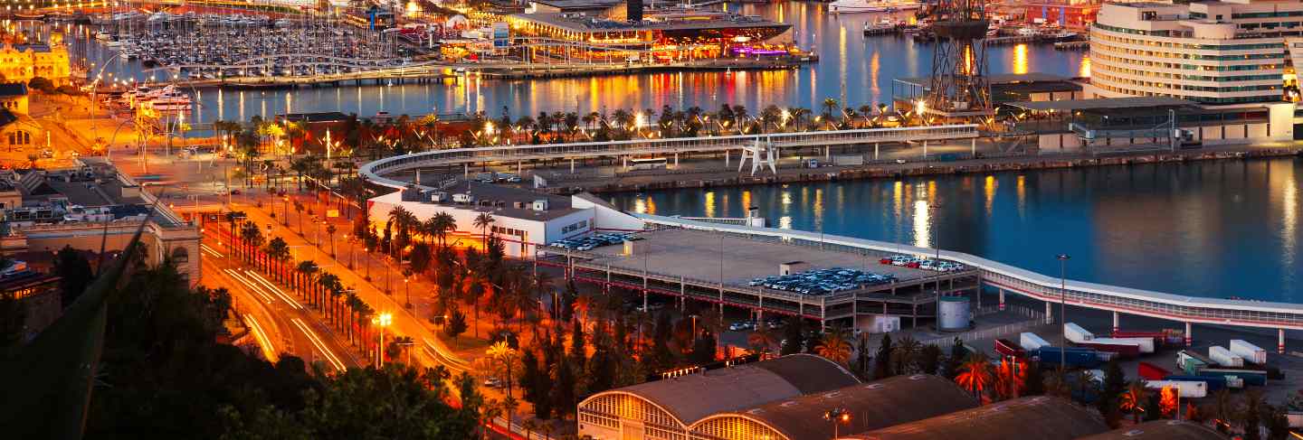 Port in barcelona during evening