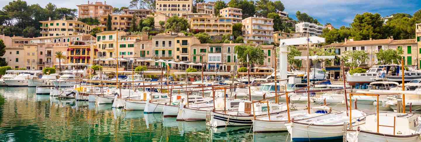 View of port de soller, bay of majorca island, spain mediterranean sea