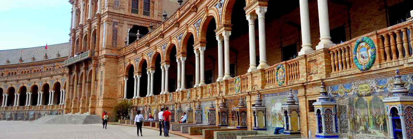 The series of benches at the facade of plaza de espana square, seville