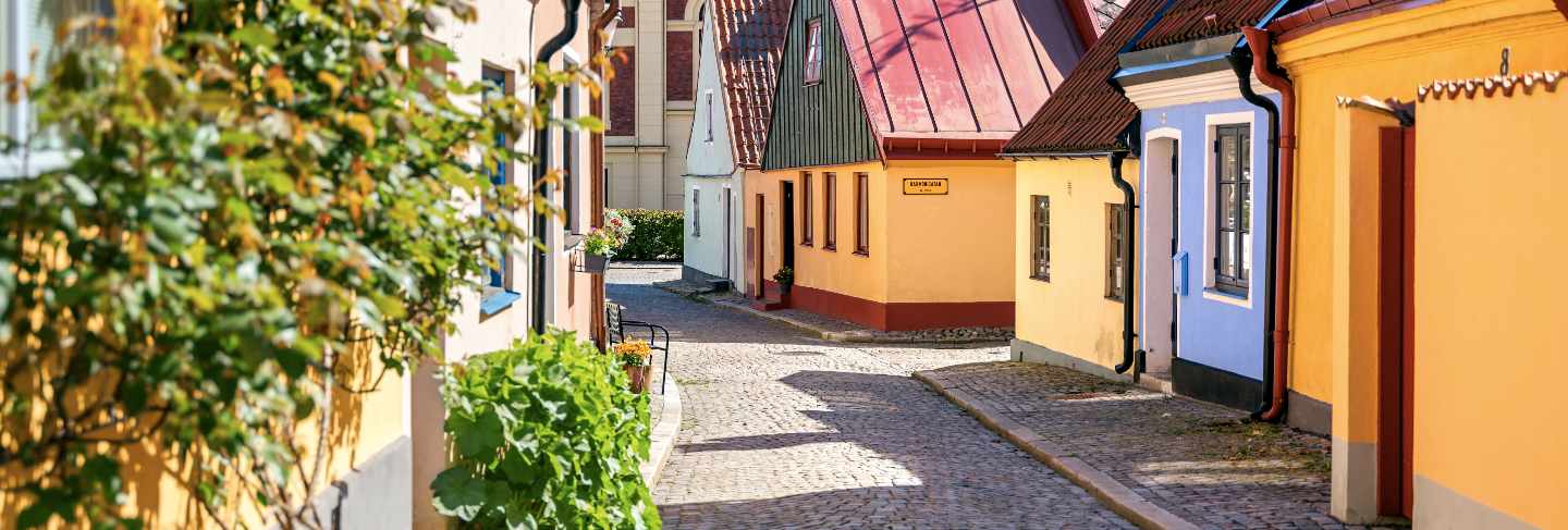 Typical architectural street scene from the small swedish city ystad in south sweden.