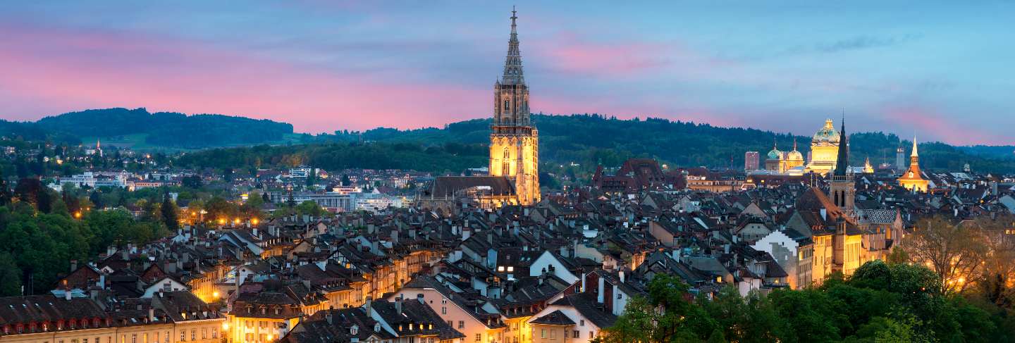 City of Bern skyline with a dramatic sky in Bern, Switzerland