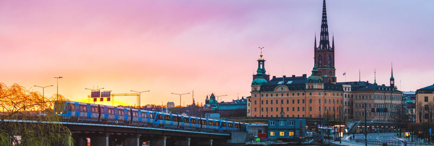 Stockholm old town and metro at sunset