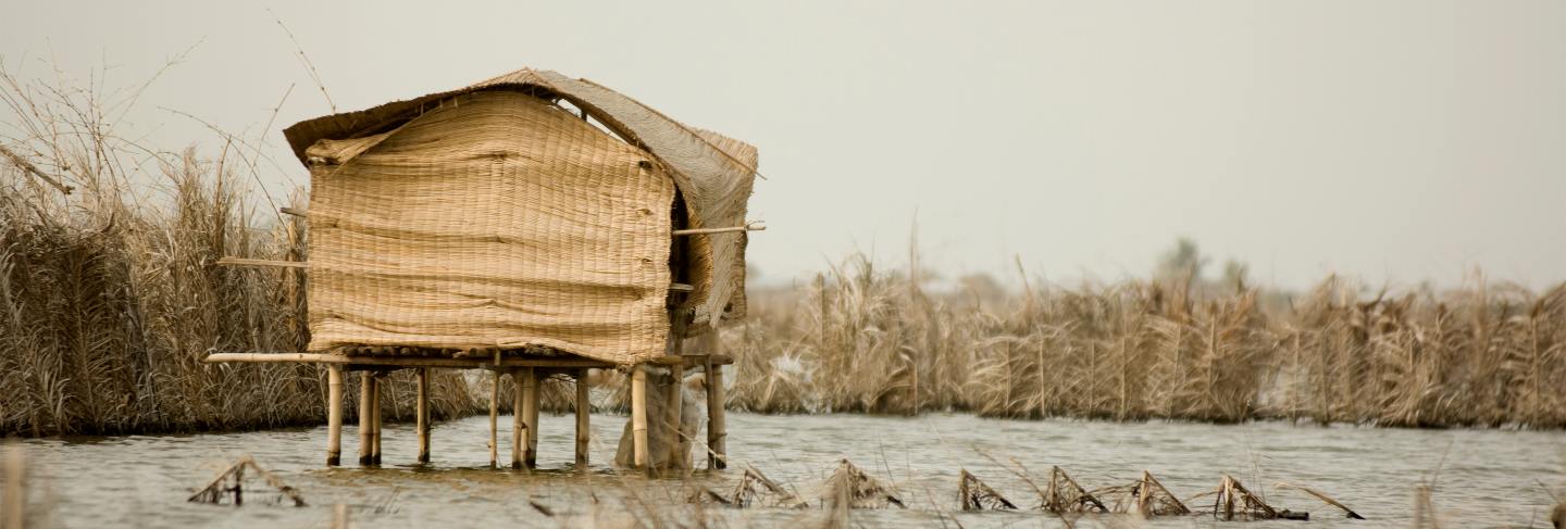 Stilt hut on the lagoon of gavie in benin