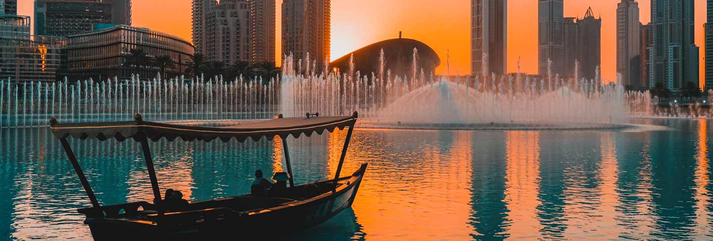 Beautiful evening view of the modern business district of dubai