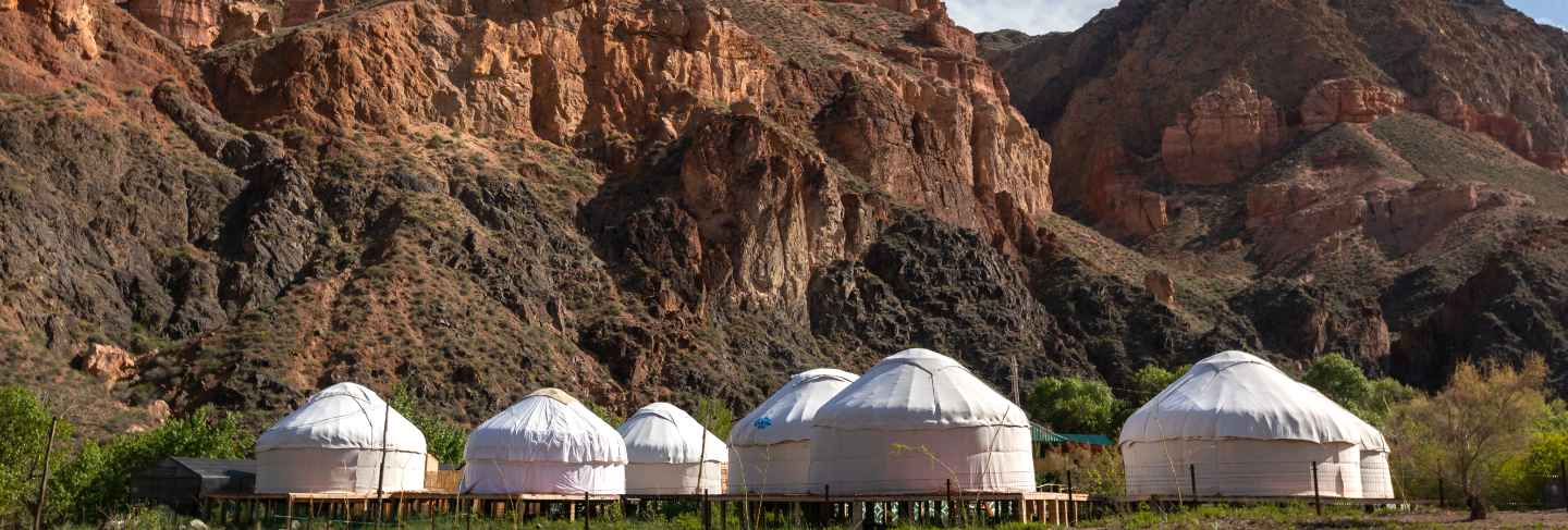 Yurt camp in mountain valley