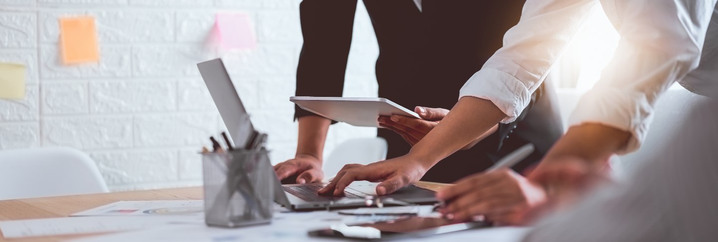 Teamwork brainstorming meeting and new startup project in workplace