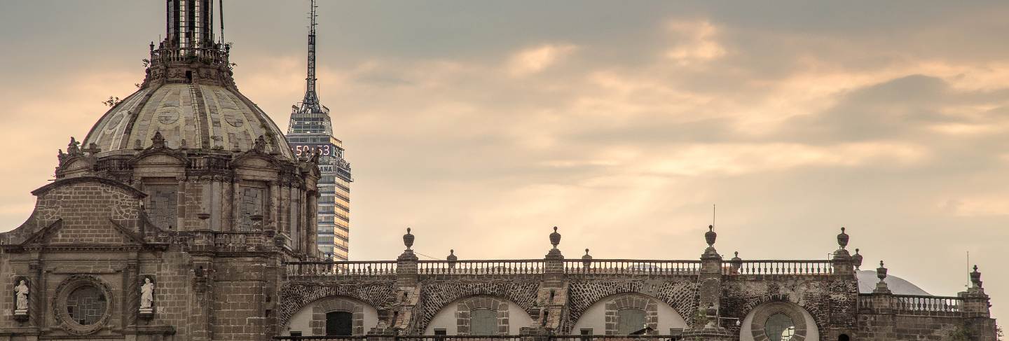 Mexico city downtown cathedral and templo mayor