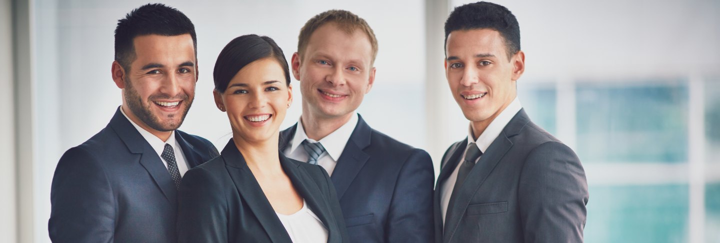 Confident business team with the leader